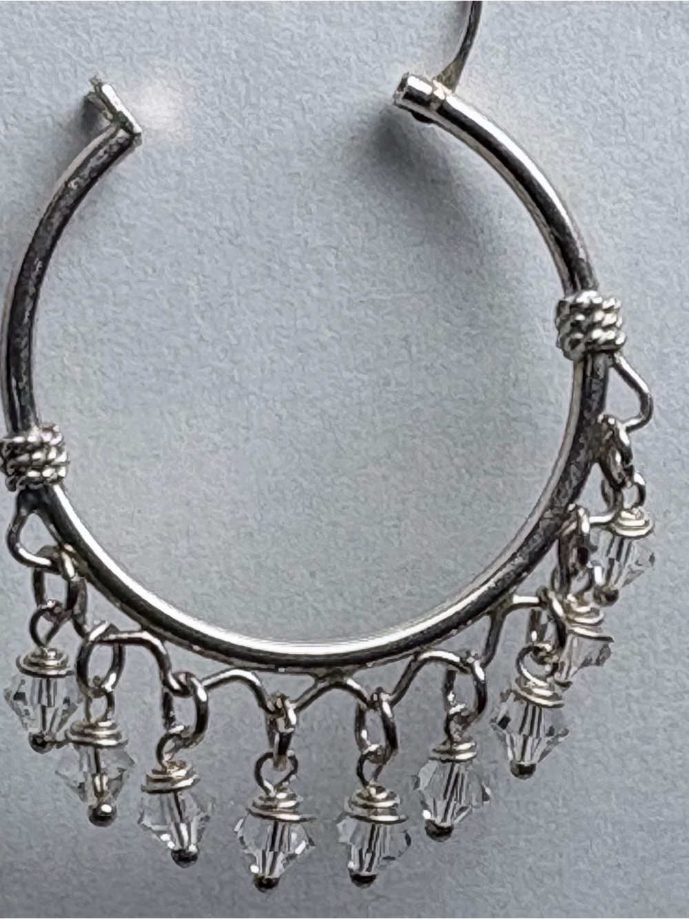 Sterling-Silver Hoop Earrings with Clear Crystal Dangles. Item I. 4 - Picture 3 of 4
